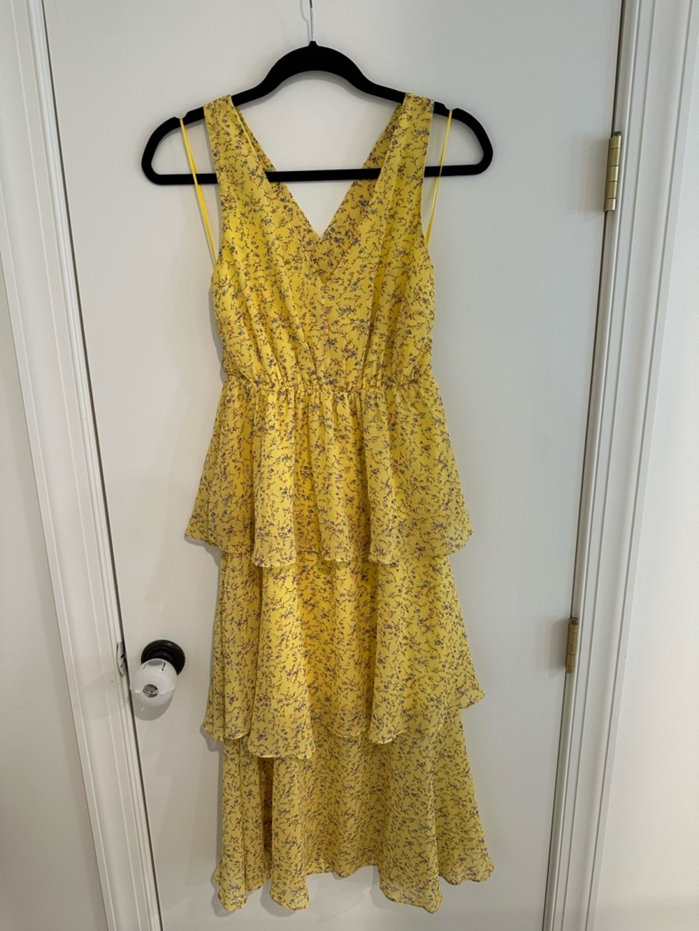Sugarlips Yellow Floral Tiered Maxi with V-Neck